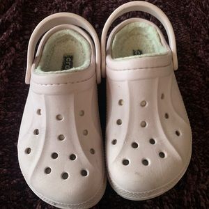 Girls pink fuzzy crocks size 12-13